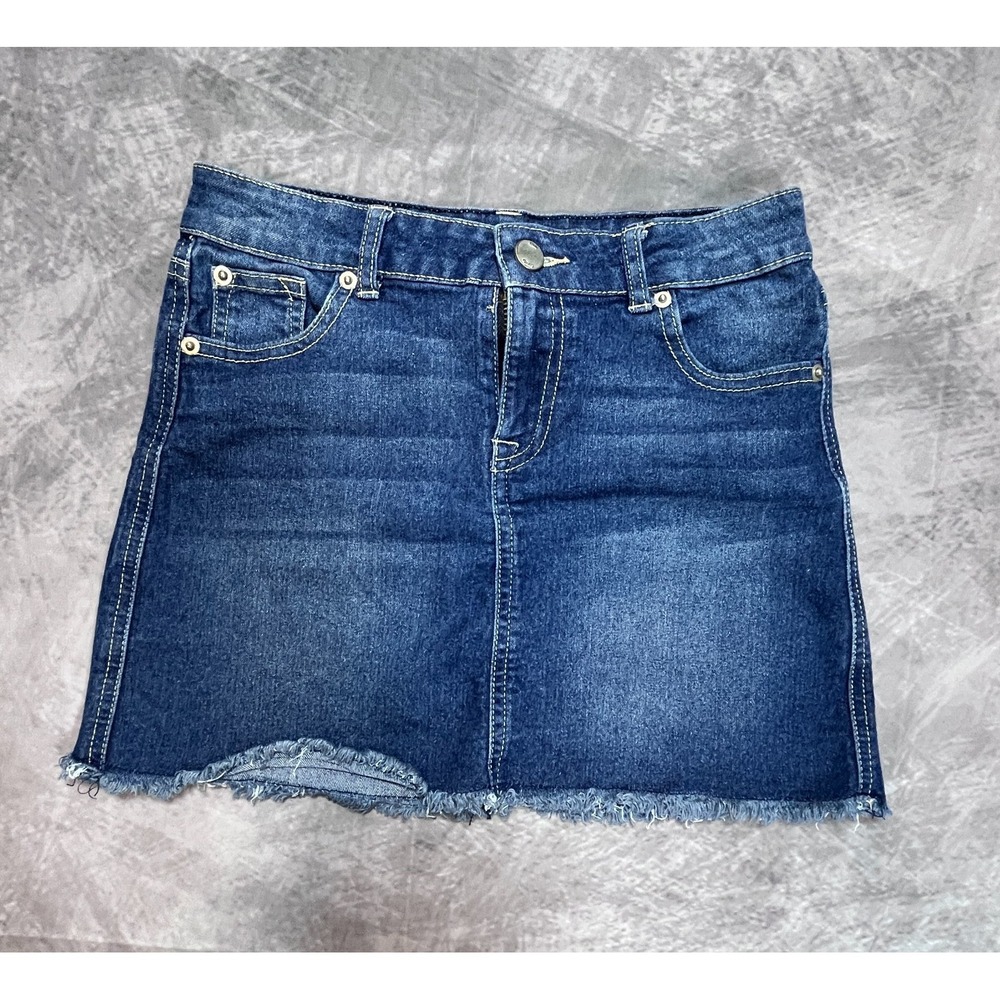 Blue Candy Denim Mini Skirt Girls Medium Blue 5-Pocket Raw Hem Authentic Formal